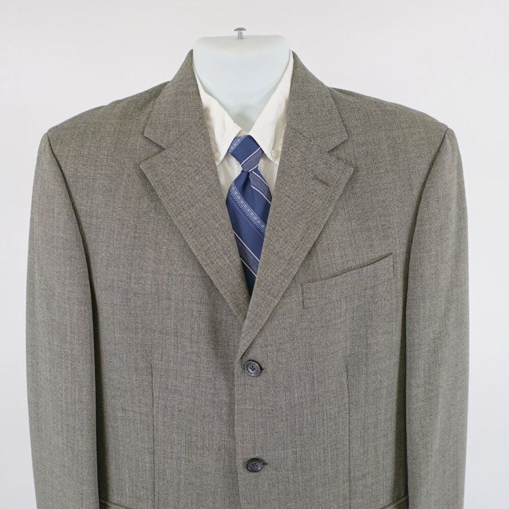 Oscar De La Renta Tweed Wool Herringbone 40r Gray W/ Hint Of Green Sport Coat